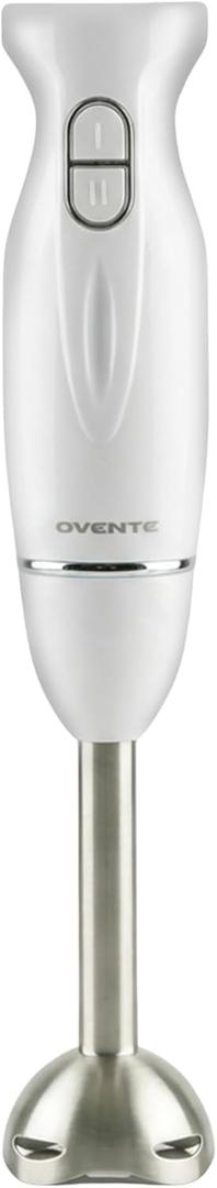 OVENTE Immersion Hand Blender, 300W Electric Handheld Stick Mixer with 2 Mixing Speeds and Stainless Steel Blades for Smoothies, Purees & Baby Food, White HS560W