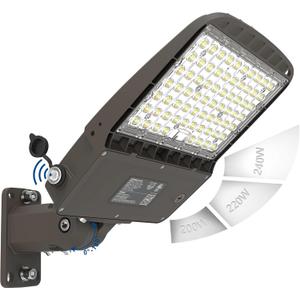 HiBay MAX. 240W Parking Lot Lighting, Dusk to Dawn LED Flood Light Outdoor, 5000K 38400LM (160LM/W), Wall Pole Mount Shoebox Lights with Adjustable Arm for Yard Street Roadway, ETL Listed