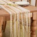 P Pothuiny 6 Pcs Beige Gold Table Runner 28 x 120 Inch, Glitter Metallic Foil Tulle Table Runner Party Golden Sheer Gauze Table Decor for Wedding Birthday Christmas Anniversary