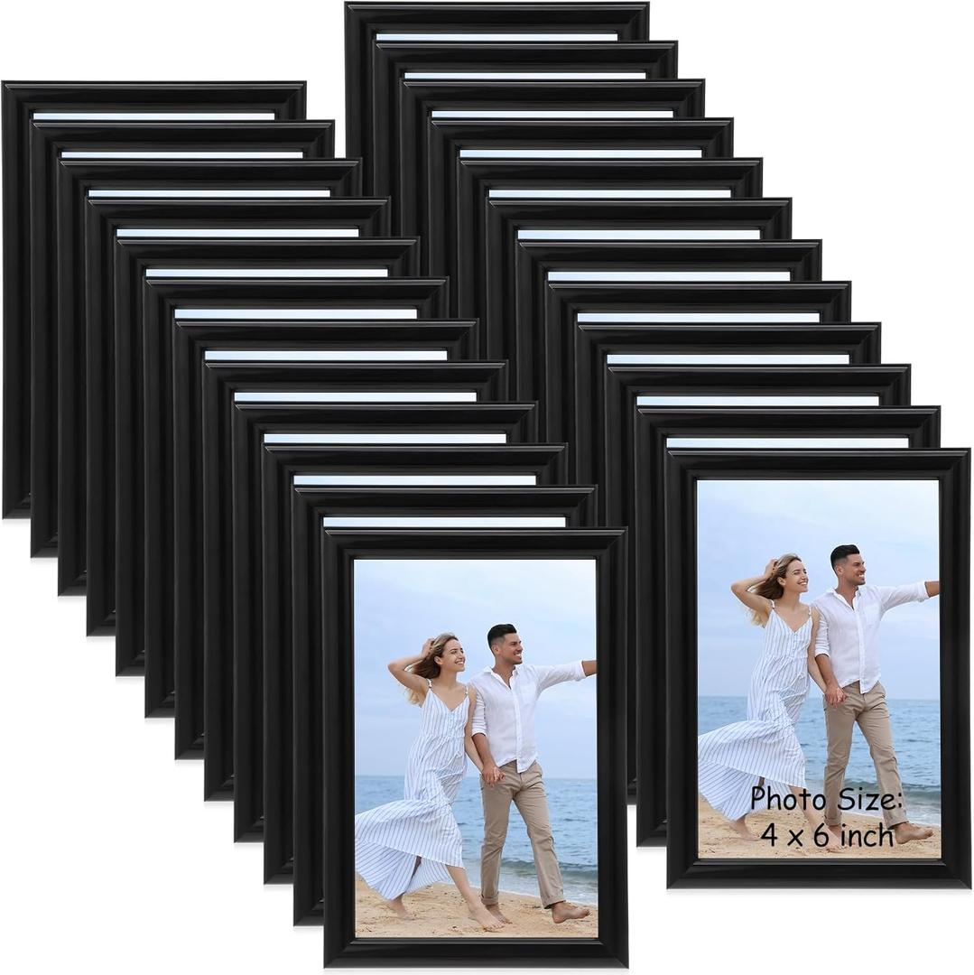 Redbaker 24 Pack 4 x 6 In Picture Frames Bulk Black Photo Display Frames for Wall Mount Tabletop Home Office School Display Valentine's Mother's Day Wedding Anniversary Favor Gift