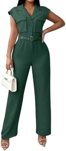 One Piece Jumpsuits for Women Wide Leg Jumpsuits Casual Sleeveless Rompers(0005,AG, Small