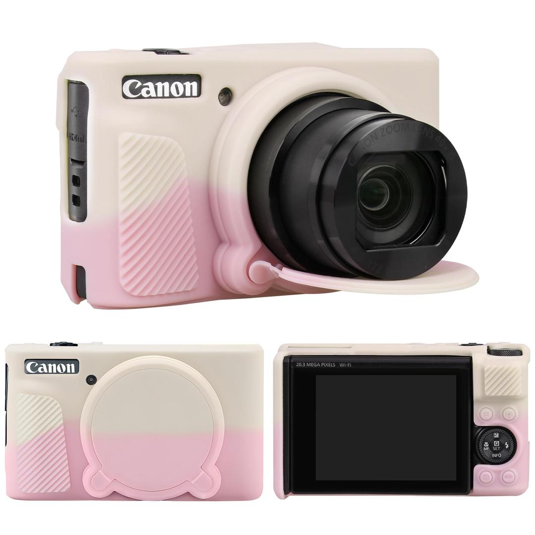 RAIALL Silicone Case for Canon PowerShot SX740/ SX730 Digital Camera, SX740 HS Soft Protective Silicone Sleeve Holder, Travel Lightweight Rubber Cover with Removable Lens Cover, Mist White Pink