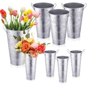 Chumia 8 Pcs Galvanized Flower Buckets Bulk 12.6 Inch and 9 Inch DIY Bouquet Bar Supplies Table Decor Vase Wedding Tall Metal French Cut Planter Rustic Vintage Centerpiece Farmhouse Florist