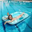Inflatable Tanning Pool Lounger Float with Protection Tarp, 70" x 46" Pool Floats Adult with Pillow, 6 in 1 Suntan Tub Raft Floatie, Sunbathing Water Bed Lounge Blow Up Kids Ball Pit Party Gifts-Cyan
