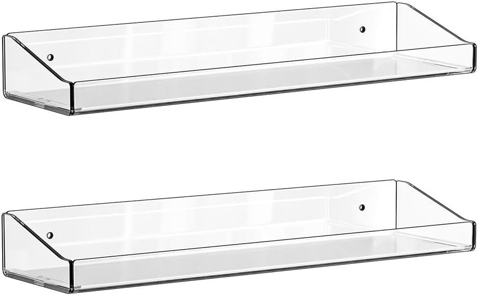 2 Pcs Acrylic Floating Shelves, 15" Wall Mounted Bookshelves Farmhouse Shelves for Display Book Photo Figures Plants, Display Shelf Organizer for Bedroom Living Kitchen Room Storage