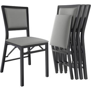 VECELO Folding Chairs Set of 4 with Cushion, Foldable Padded Seats with Heavy Duty Metal Frame for Kitchen/Dining/Living Room, No Assembly & Space Saving Design, Grey