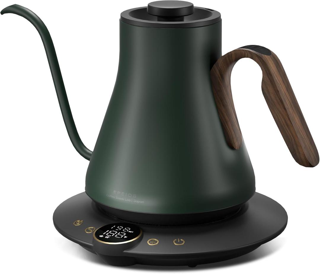 INTASTING Gooseneck Electric Kettle with 1 Temperature Control for Pour Over Coffee & Tea, Quick Heating, BPA-Free Stainless Steel, Built-in Brew Timer, 1500W/0.9L (Forest Green)