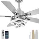 Bella Depot 52" Ceiling Fan with Light, Modern Sliver Chandelier Fan with Remote, Rustic Indoor Fandelier Fan with Silent DC Motor for Living Room Bedroom(Chrome)