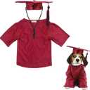 GraduatePro Dog Graduation Cap and Gown Costume Set - Adjustable Knit Fabric with Gold Tassel, Washable Formal Pet Graduation Attire (Maroon) Small