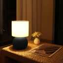 Modern Black Small Table Lamp with Cotton Linen Shade, 10.4-inch LED Desk Light, One-Button Switch for Bedroom, Living Room, Nightstand, Includes Warm Light Bulb