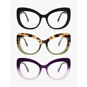 AMOMOMA 3 Pack Stylish Oversized Cat Eye Reading Glasses for Women Fashion Readers Blue Light Square Computer Glases AM6077 +1,75