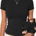 Danysu Nude Built in Bra Cotton Jersey T Shirt No See Through Stretchy Lightweight Fitted Everyday Basic Tops Gym Workout Tee L