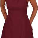 PRETTYGARDEN Womens Formal Short Dresses 2026 Summer Sleeveless Boat Neck A Line Elegant Mini Cocktail Party Dress (Medium, Burgundy)