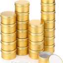 Patelai 36 Pcs 4 oz Metal Round Tins Aluminum Tin Cans Salve Tins Containers with Screw Lid 10 Sheets Stickers for Salve Spice Candies Balms Candles(Gold)