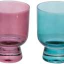 Creative Co-Op Hand Blown Footed Drinking Glasses, 6 Ounces, 4 Assorted Colors Glassware, Multi (Green, Rose, Teal, Pink)