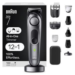 Braun All-in-One Men's Shaving Kit Series 7 7440, 12-in-1 Beard, Face, Nose, Ear Trimmer, Hair Clippers, Body Groomer and Manscaping + Travel Case + Charging Stand