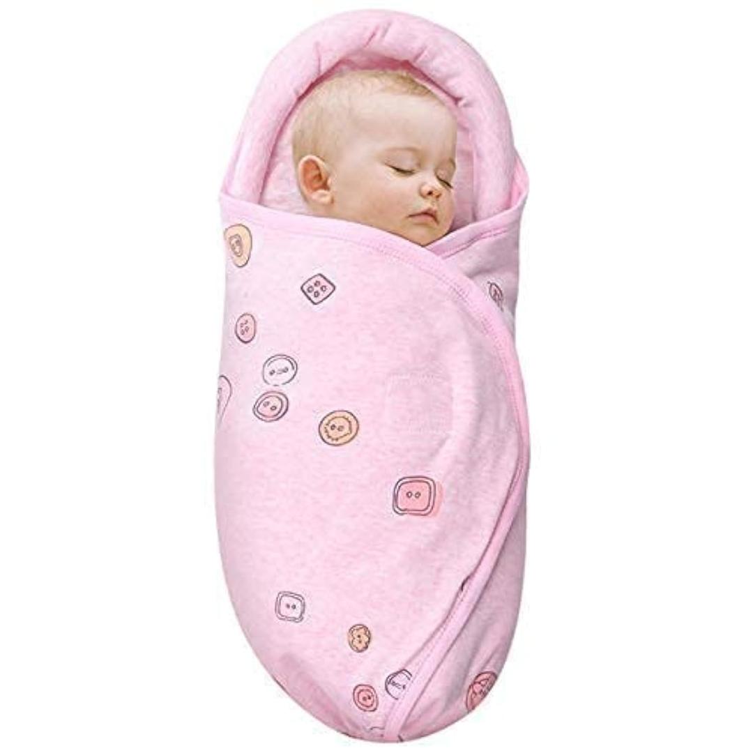 Premium Soft Cotton Baby Swaddle Blankets, Unisex Baby Blanket Wrap for Newborn Baby Boys Girls, Skin Friendly Wearable Swaddling Sleep Sack Calms Startle Reflex (Button, Peachpink, 0-3 Months)