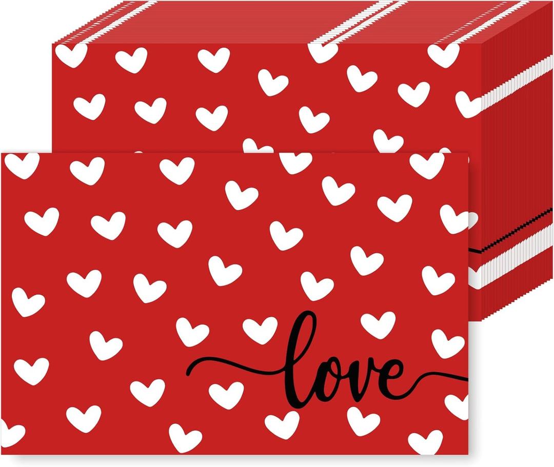 JarThenaAMCS 50 Sheets Valentine's Day Paper Placemat Love Heart Place Mat Red White Disposable Table Mat for Party Dinner Table, 11 x 17 Inch