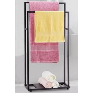 Standing Towel Racks for Bathroom, 39'' Tall 2 Tier Bathroom Towel Stand with Storage Shelves, Modern Standing Pool Drying Rack for Outdoor, Black Blanket Holder, ALHAKIN