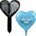 Heart Memorial Garden Stake, Cemetery Remembrance Plaque, Son Birthday Balloon Grave Marker, Outdoor Yard Decor Miss You Son Memorial Balloon Heart-Shaped