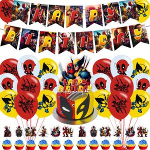 Party Decorations,Cartoon Birthday Party Supplies Includes Banner- Cake Topper - 24 Cupcake Toppers - 18 Balloons