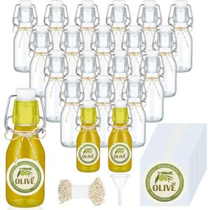 Queekay 20 Pack Mini Swing Top Glass Bottles for Vanilla Extract Homemade Olive Oil Bottles with Lids Airtight Cap Lids Labels for Wedding Baby Shower Favors(4oz)