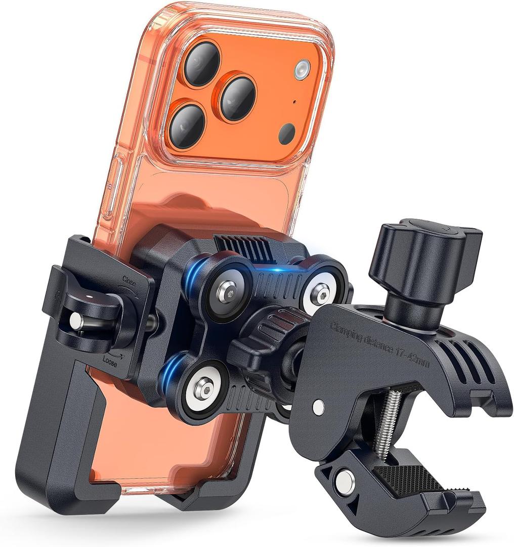 Anti-Vibration Motorcycle Phone Mount Bike Phone Holder [Camera Friendly] E-Bike Handlebar Phone Holder with Secure Lock, Scooter Phone Holder for Bicycle/ATV Fit 4.7-7'' Phone