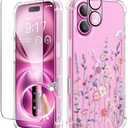GVIEWIN for iPhone 16 Case, with Screen Protector & Camera Lens Protector, Floral Shockproof Protective Bumper Slim Soft Clear Phone Cover for Women 2024 6.1"(Floratopia/Colorful)