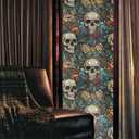 Blue Grey Red Skull Floral Stained Glass Window Films Decorative Double-Side Privacy Film Self-Adhesive Static Clings for Living Room Bathroom Glass Windows Decor