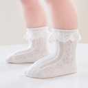 Baby Girl Socks Infant Toddler Ruffle Eyelet Lace Socks Girls Ruffle Sock Seamless Princess Frilly Sock for Kids (White)