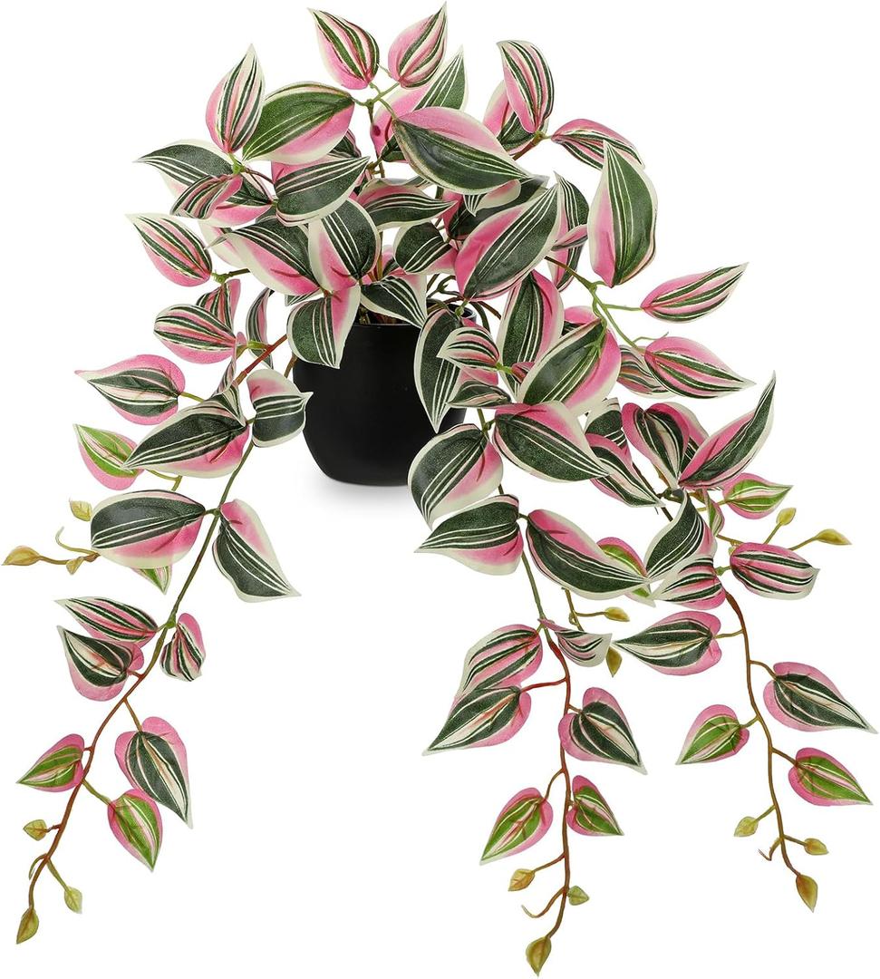 DILATATA Fake Plants Artificial Potted Plants 20 Inch Faux Peperomia Ivy Vine Plant Hanging Plant for Home Office Desk Shelf Indoor Outdoor Decor
