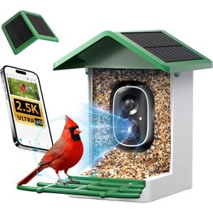IsYoung Smart Bird Feeder with Camera, 2.5K QHD, AI Identify 16000+ Birds,Dual Solar Panel, AI Auto-Capture & Motion Detection, IP65 Weatherproof,170 Field of View, Perfect Bird Watching Gift (Green)