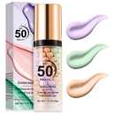 3 in 1 Color Correcting Serum, SPF Primer for Face Before Makeup, Sunscreen One Step Makeup Primer,SPF 50 PA+++ Isolation Cream,Color Correcting Facial Serum Oil Control & Moisturizing (Purple Pink Green)