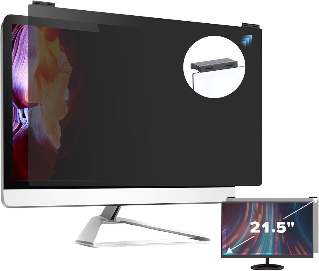 Computer Privacy Screen Filter 21.5 Inch, 9H Hardness Hanging Computer Screen Privacy Shield Compatible with 16:9 Widescreen Monitor, Eye Protection and Blue Light Blocks