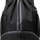 JELUTAR Drawstring Backpack Gym Bag with Shoes Compartment for Soccer, Basketball, Swim, Water-Resistant String Backpack Beach Cinch for Women Men, Black, Medium