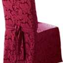 SureFit Home Dcor SF35464 Scroll Dining Chair Cover, Relaxed Fit, Cotton/Polyester, Machine Washable, One Piece, Burgundy Color