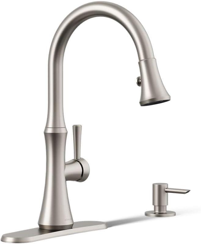 Kohler R28706-SD-VS Kaori Single Handle Kitchen Faucet with Pull Down Sprayer and Soap Dispenser, Vibrant Stainless