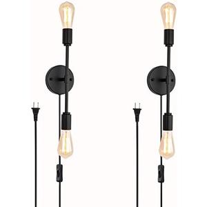 BANGANMA 2-Light Black Bathroom Vanity Light Fixtures，Modern Industrial Wall Light Fixtures with On/Off Switch Cord, Plug in Wall Sconce Set of Two for Living Room Bathroom Farmhouse Dining Room