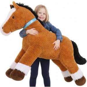 MaoGoLan Large Horse Stuffed Animal for Boy, Big Horse Plush Toy for Girl Boy, Ridable Stuffy Pony for Kid, Stuffed Pony Plush Pillow for Mother's Day Birthday Gifts Baby Shower Decor, 47 inches, Tan