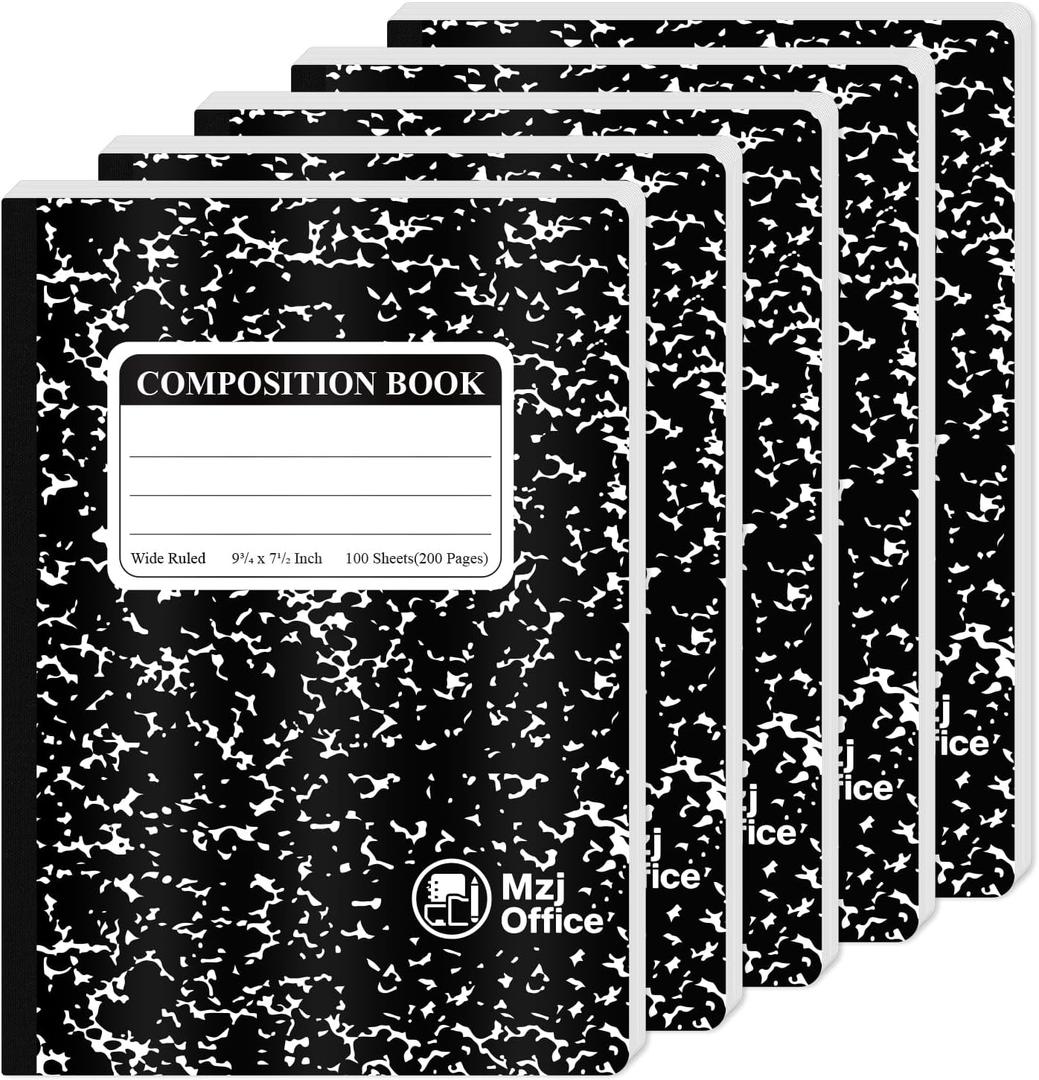 Marble Composition Notebook, 5-Pack Bulk Composition Notebooks Wide Ruled, 100 Sheets (200 Pages) 7-1/2" x 9-3/4" Marble Notebooks Wide Ruled, Classroom Must Haves-School Supplies College.