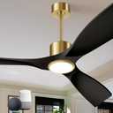 Ceiling Fan with Light and Remote Control, 52" Outdoor Ceiling Fan for Patios, Bedrooms & Living Rooms - Matte Black & Gold