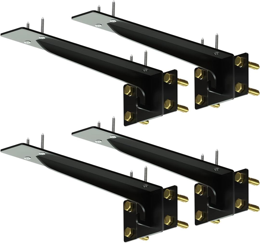 Heavy Duty Shelf Brackets 10 Inch, 1500 lbs Capacity, Hooks for Wall Mounted Shelves, L-Shaped Floating Shelf Brackets with Hanging (Black 4 Pack)