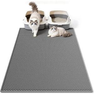 Pieviev Cat Litter Mat Double Layer Waterproof Urine Proof Trapping Mat 1 Pack (Gray, 36x30 Inch (Pack of 1))