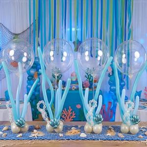 Civaner 52 Pcs Under The Sea Party Decorations 4 Sets Mermaid Table Centerpiece Balloons Stand Kit Mermaid Birthday Centerpieces with Base for Ocean Beach Baby Shower Birthday Party Decor, Blue
