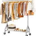 Clothes Rack Load 450 LBS, Heavy Duty Garment Rack, Standing Rolling Metal Hanging Clothes with Sturdy Wheels & Shelves, Silver