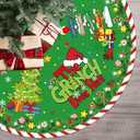 Green Christmas Tree Skirt Decorations Large 48 Inches Red and White Stripes Merry Christmas Party Decorations Tree Mat for Winter Holiday Xmas Home Indoor Outdoor Decor