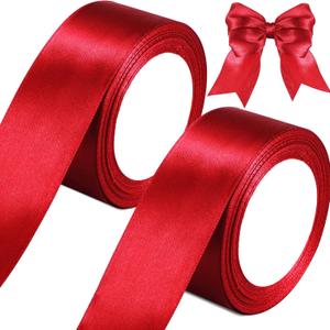 2 Rolls Bright Red Ribbon 50 Yards 1.5 Inches Wide Double Faced Polyester Solid Satin Ribbon for Wedding Present Wrapping Crafts Bright Red Party Decoration