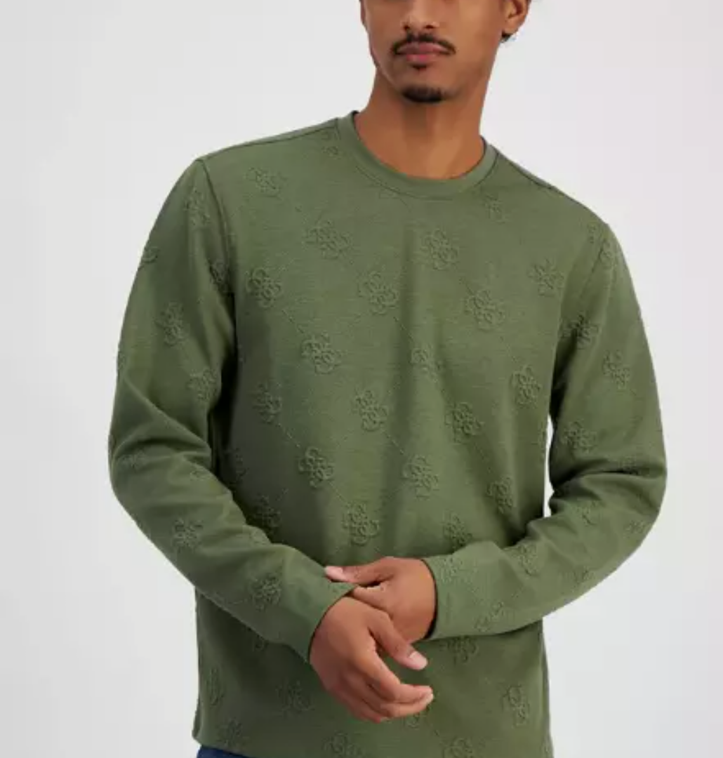 Guess Men's Green Quattro Logo Knit Sweatshirt, Size L