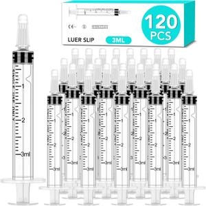 120 PCS 3ml Syringe with Cap for Liquid, Oral Syringe without Needles for Medicine Dropper, Colostrum Collect, Feeding Pets, Liquid Measuring, Individually Sealed, Luer Slip