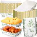 Havawish 48 Pack Sage Green Floral Plates Paper Food Trays Scalloped Disposable Food Boat Nachos Snack Hot Dog Taco Serving Trays for Birthday Bridal Shower Wedding Tea Party Decoration Supplies